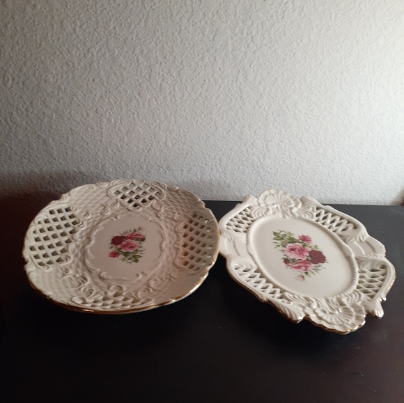 GORGEOUS VTG Baum Bros Formalities Handpainted Porcelain Reticular Plates. - Picture 6 of 7